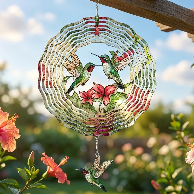 Bimipi Hummingbird Gifts for Women - 3D Stainless Steel Metal Wind Spinners 12 in - Hummingbird Wind Spinner Yard Decorations Outdoor Indoor Hanging Garden Decor, Birthday Gifts for Women 3-Day Shipping