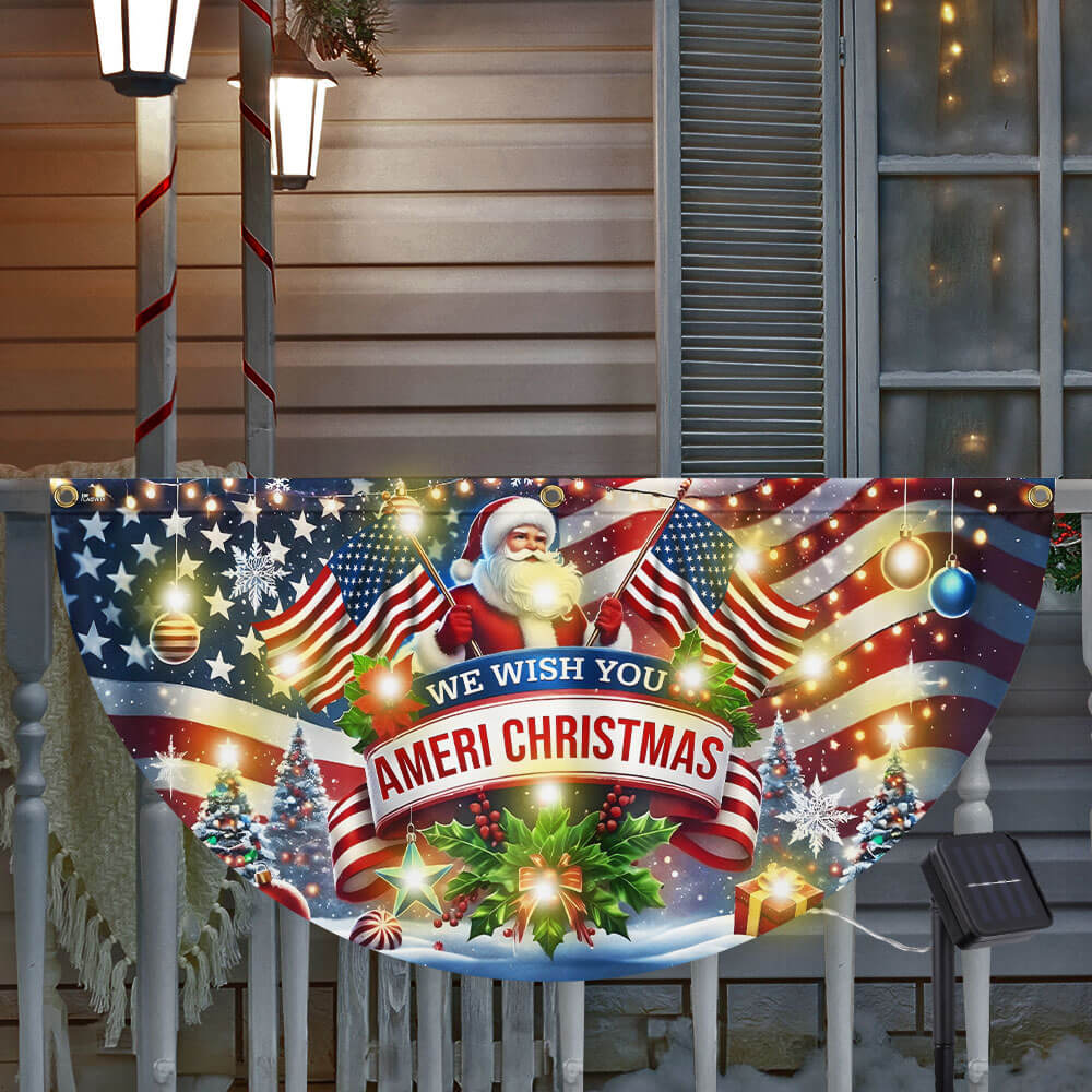 We Wish You Ameri Christmas Santa Claus American Solar Led Fan Flag