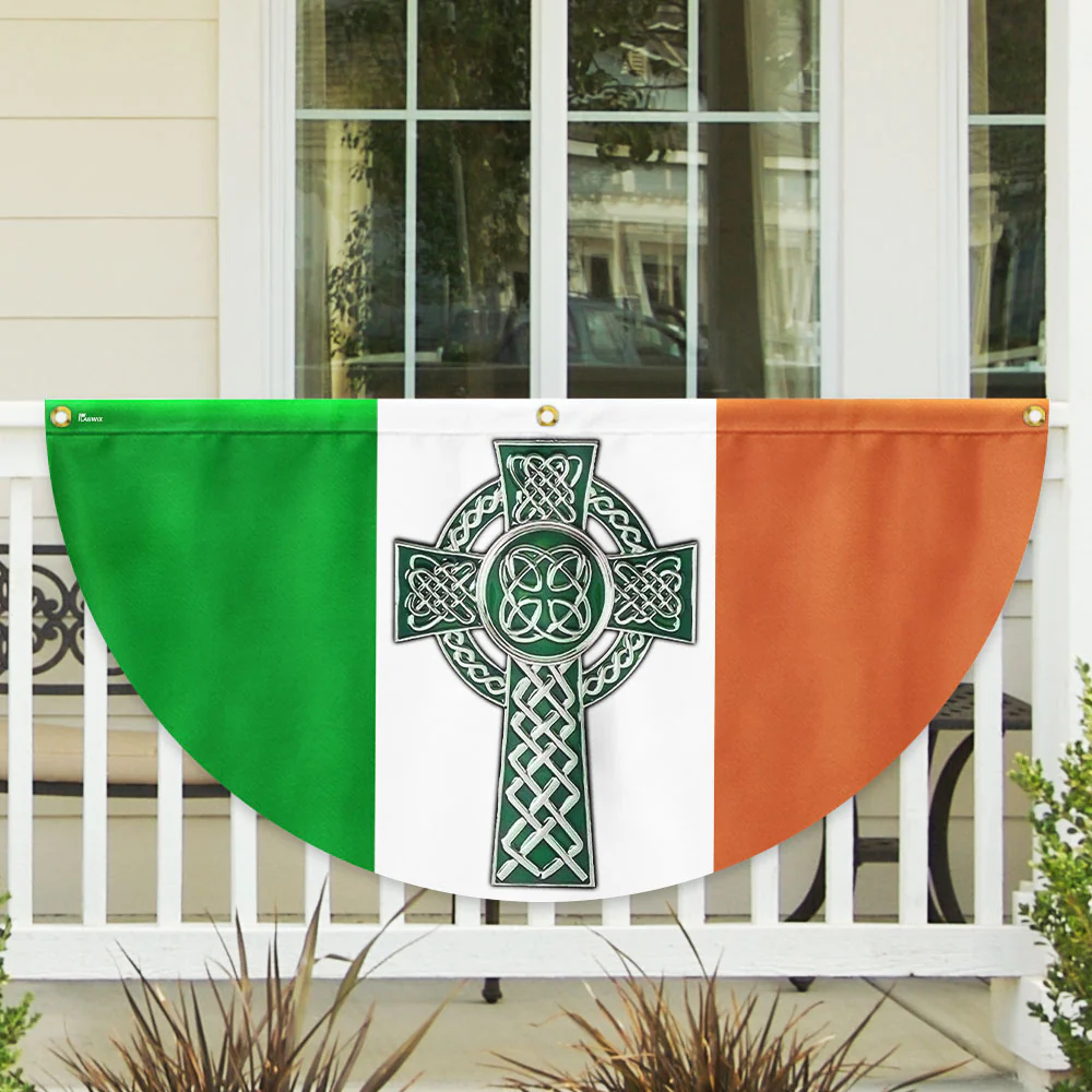 Irish Celtic Cross St Patrick's Day Non-Pleated Fan Flag