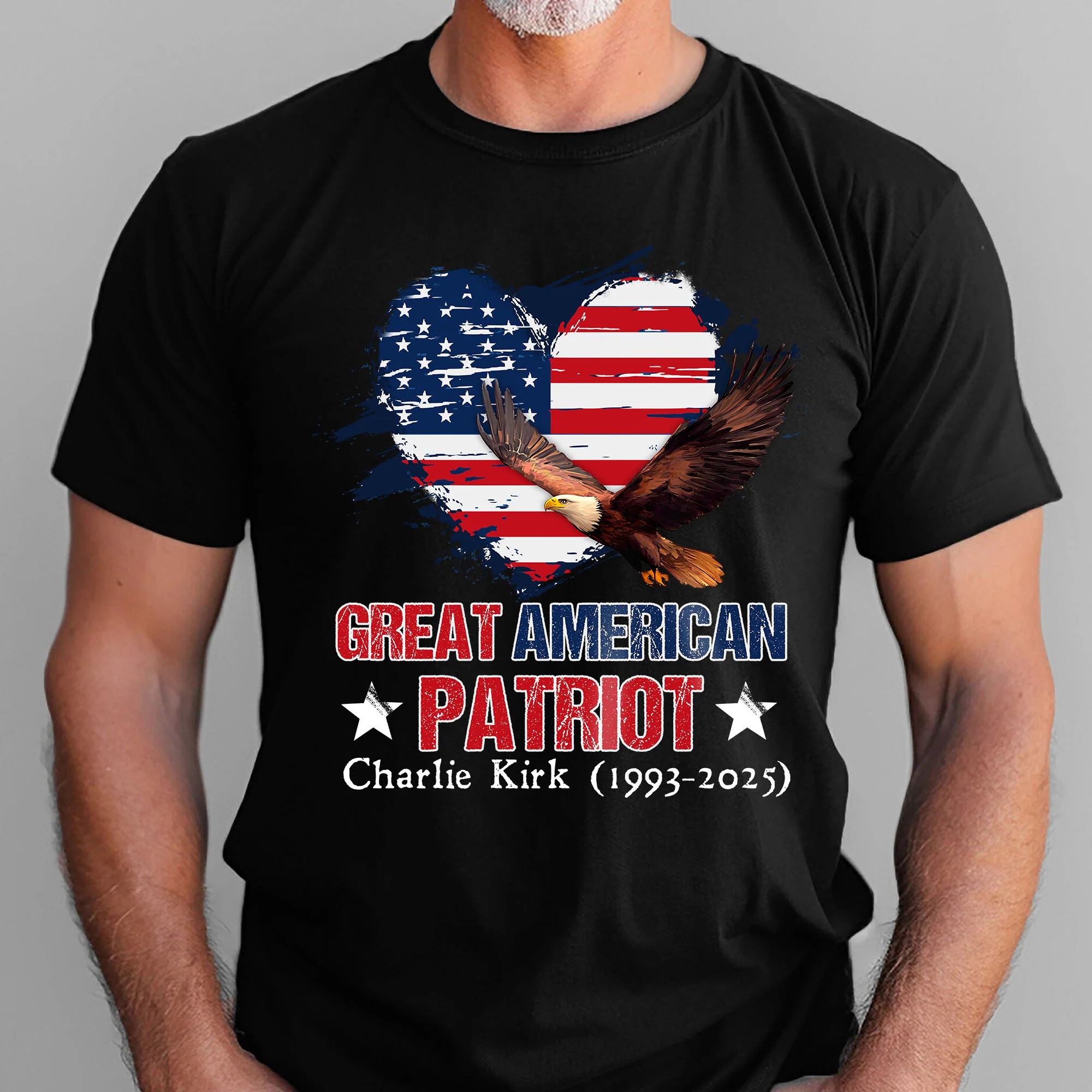 Charlie Kirk Great American Patriot T-Shirt with Bald Eagle USA Flag