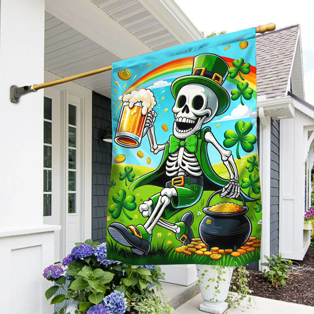 Bimipi  St Patrick's Day Funny Skeleton Beer Irish Flag