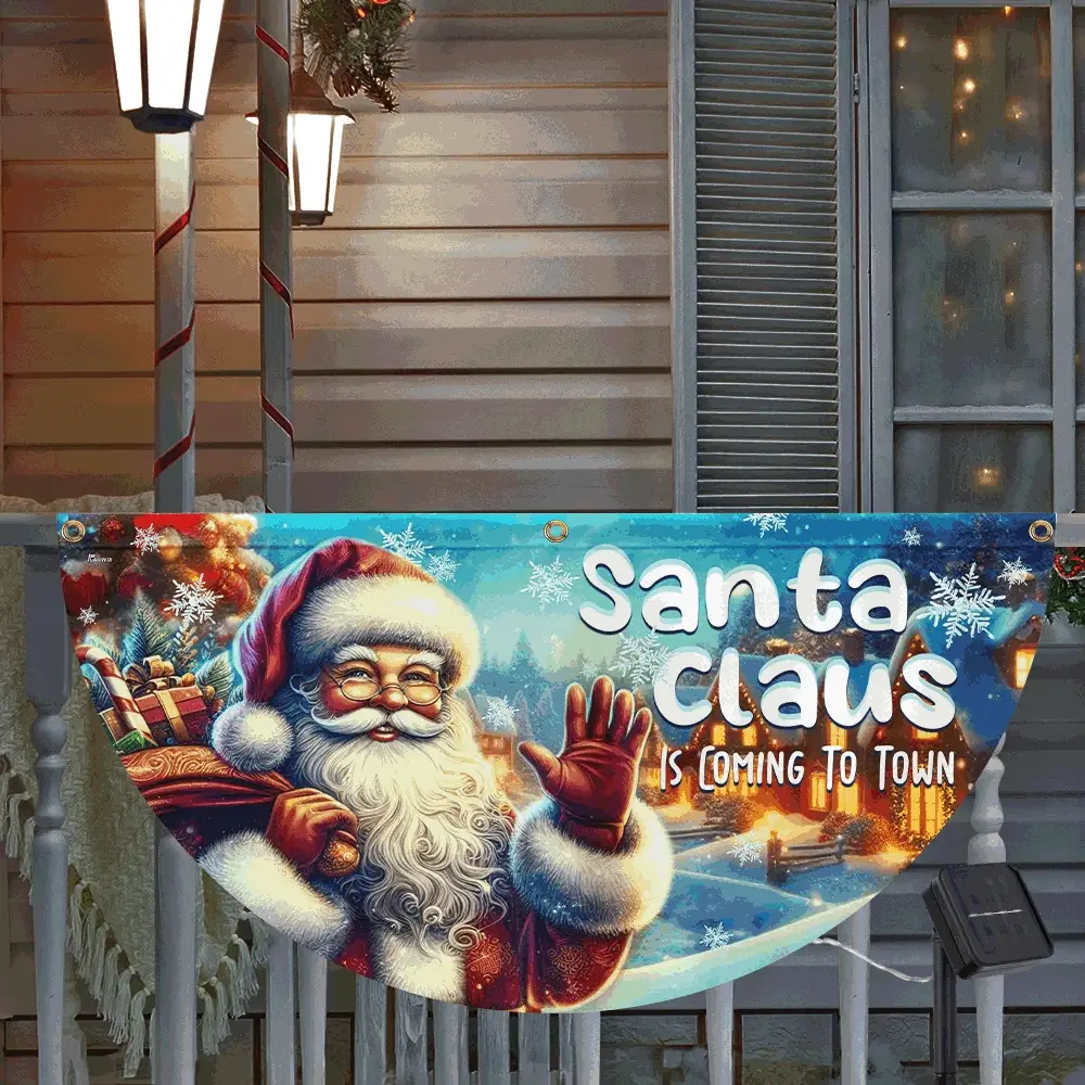 Santa Claus Is Coming Christmas Solar Led Fan Flag