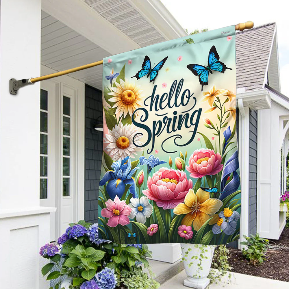Hello Spring Flag for Outdoor Home Decor, Spring Seasonal Design