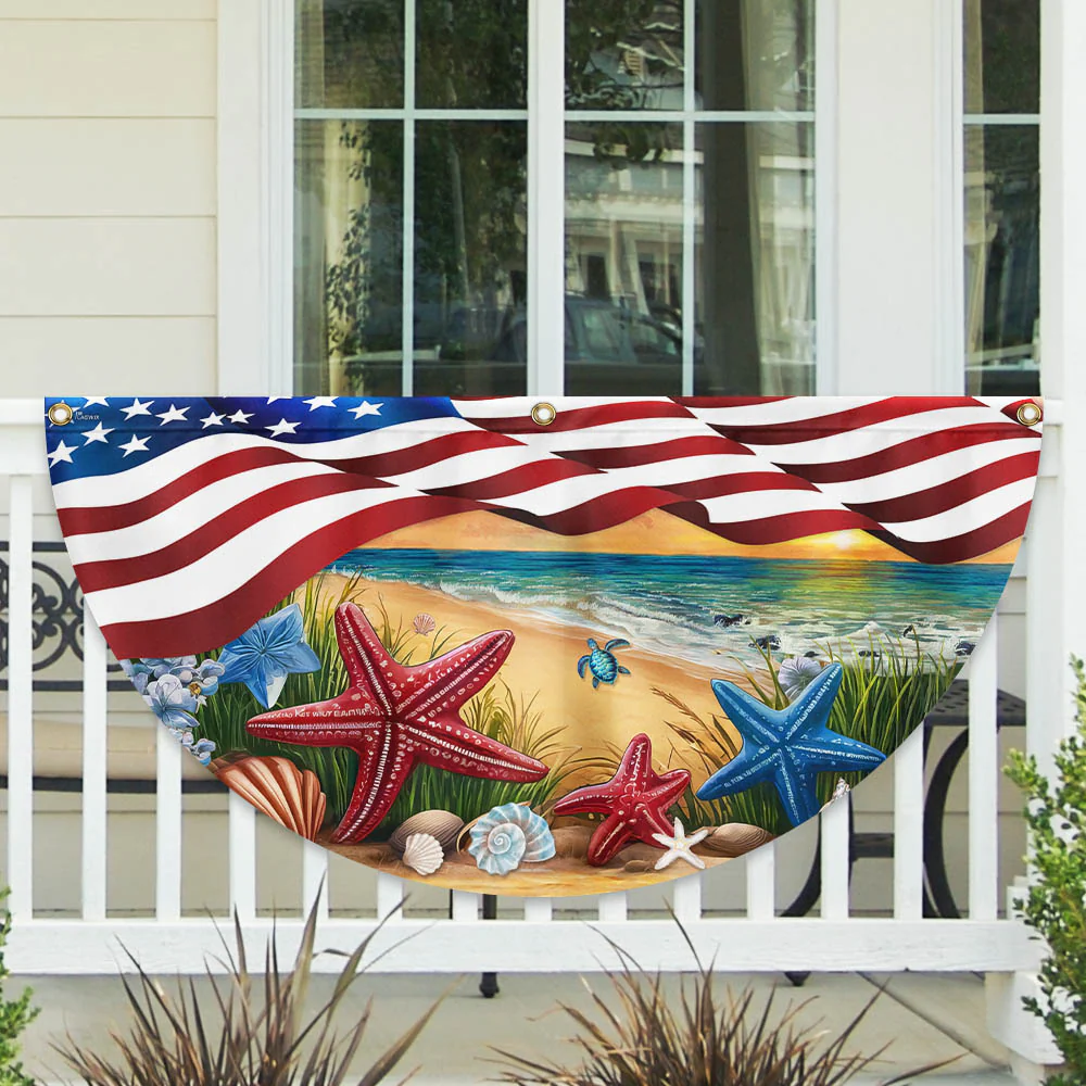 Summer Beach Starfish American Non-Pleated Fan Flag