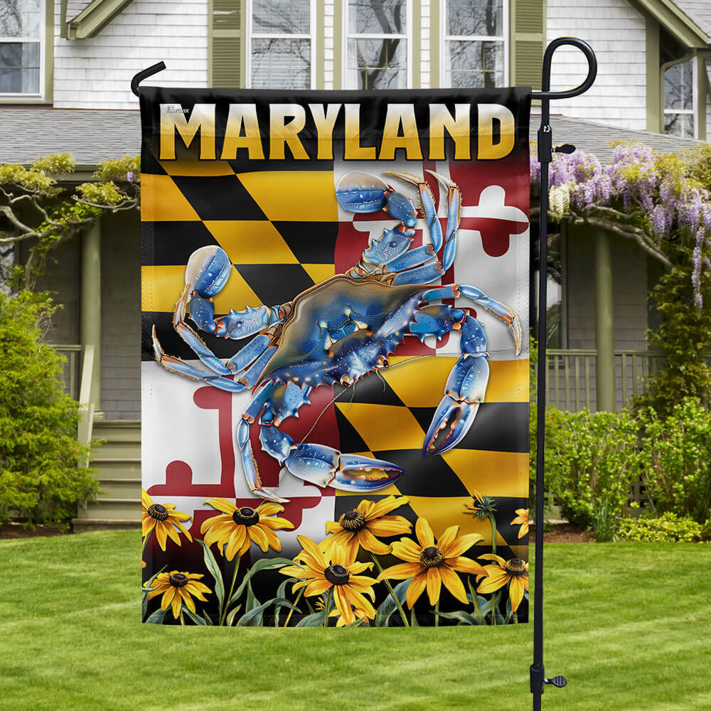 Maryland Blue Crab with Black-Eyed Susan Flowers Flag