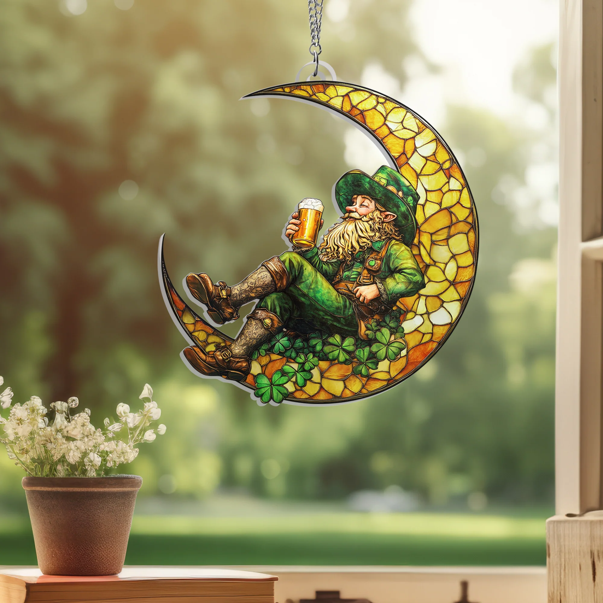 Irish Decor Saint Patrick's Day Irish Leprechaun Acrylic Suncatcher Hanging Sign