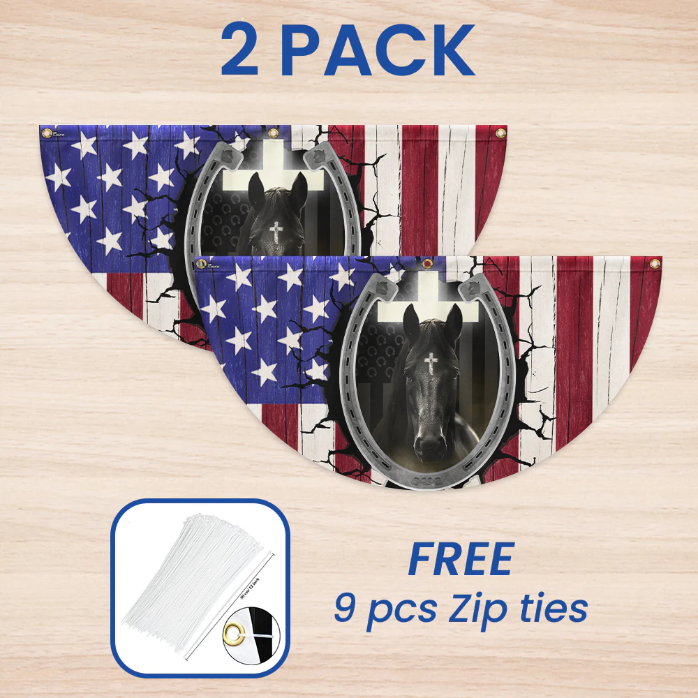 Bimipi American Flag - Happy 4th of july, Christian Patriotic Horse American Non-Pleated Fan Flag