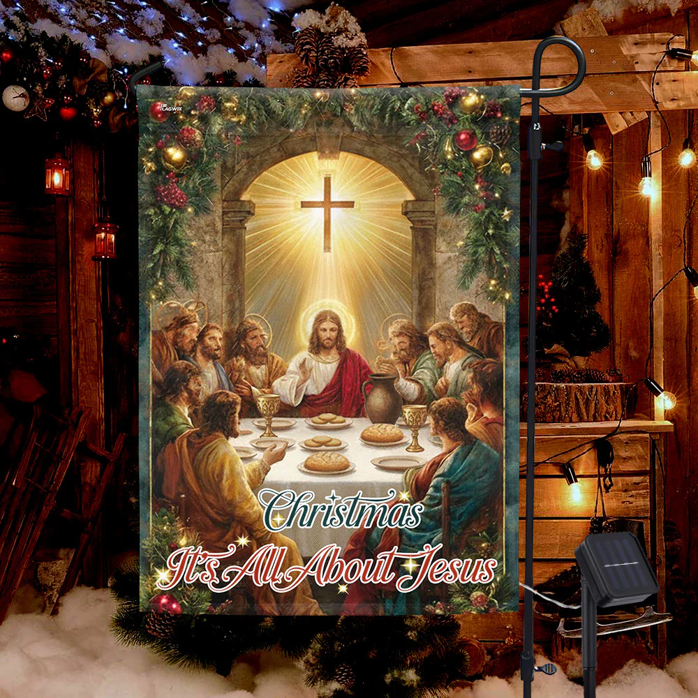 Christmas Solar LED Garden Flag | It’s All About Jesus Christian Decor