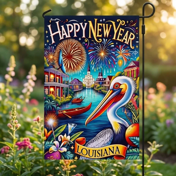 Bimipi  Louisiana Happy New Year Pelican Flag