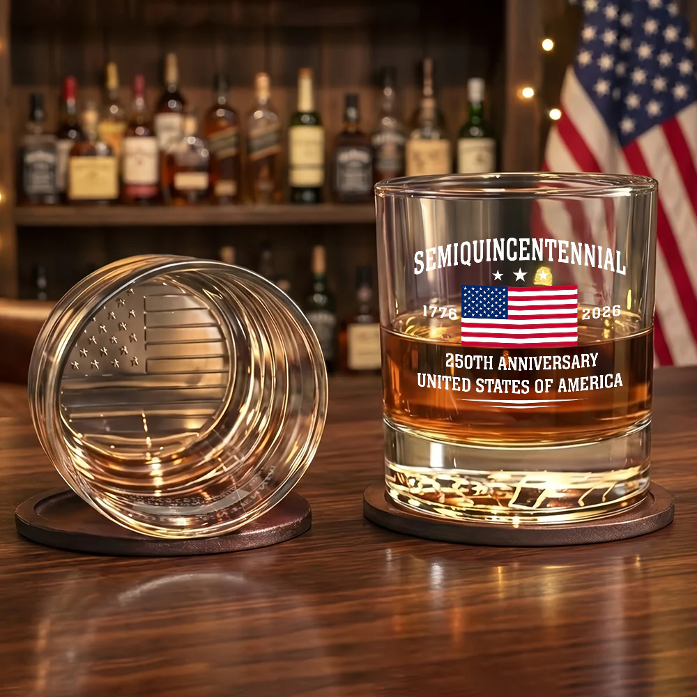 America 250th Anniversary USA Flag Printed Whiskey Glass for Patriotic Gifting