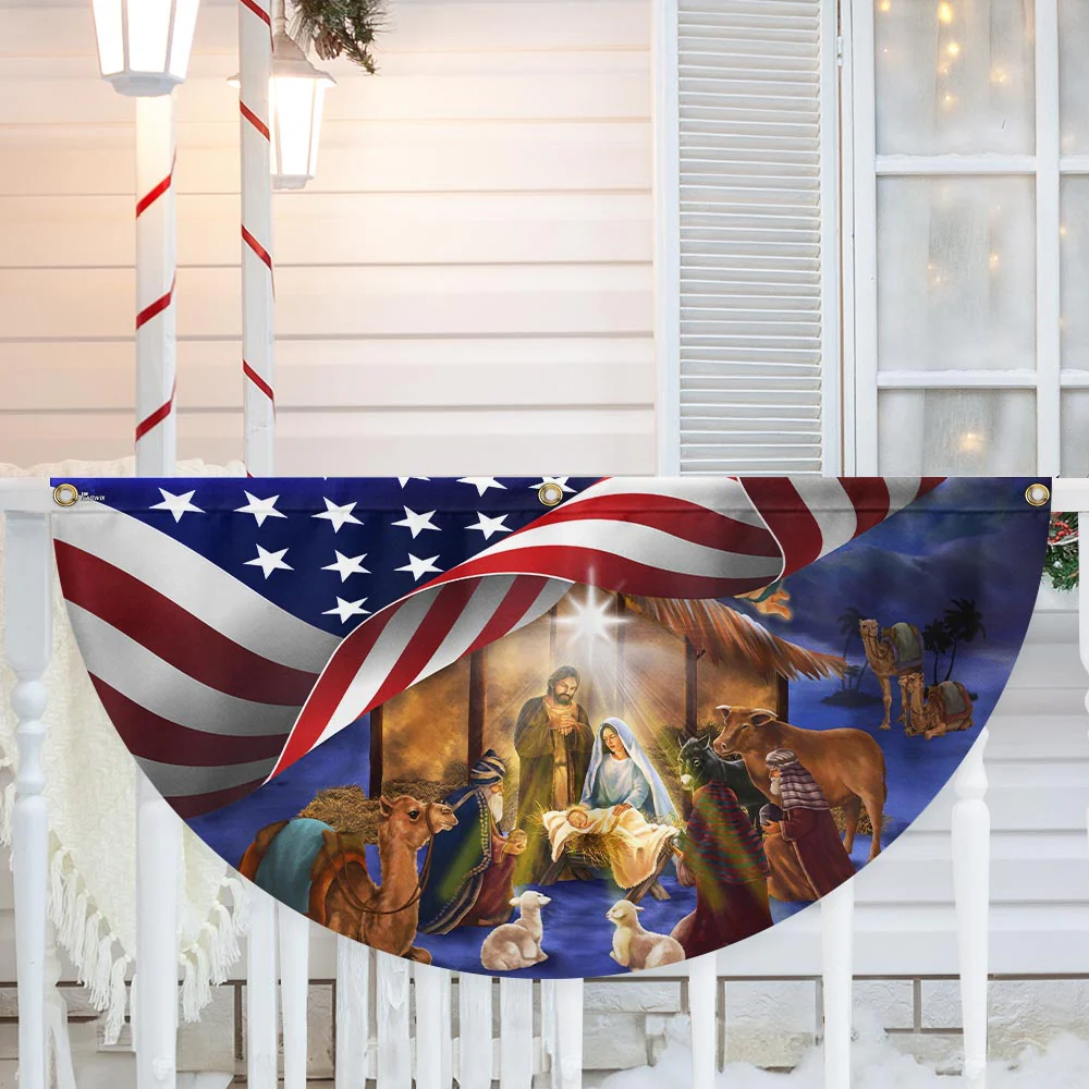 Christmas Flag Nativity Of Jesus O Holy Night Non-Pleated Fan Flag
