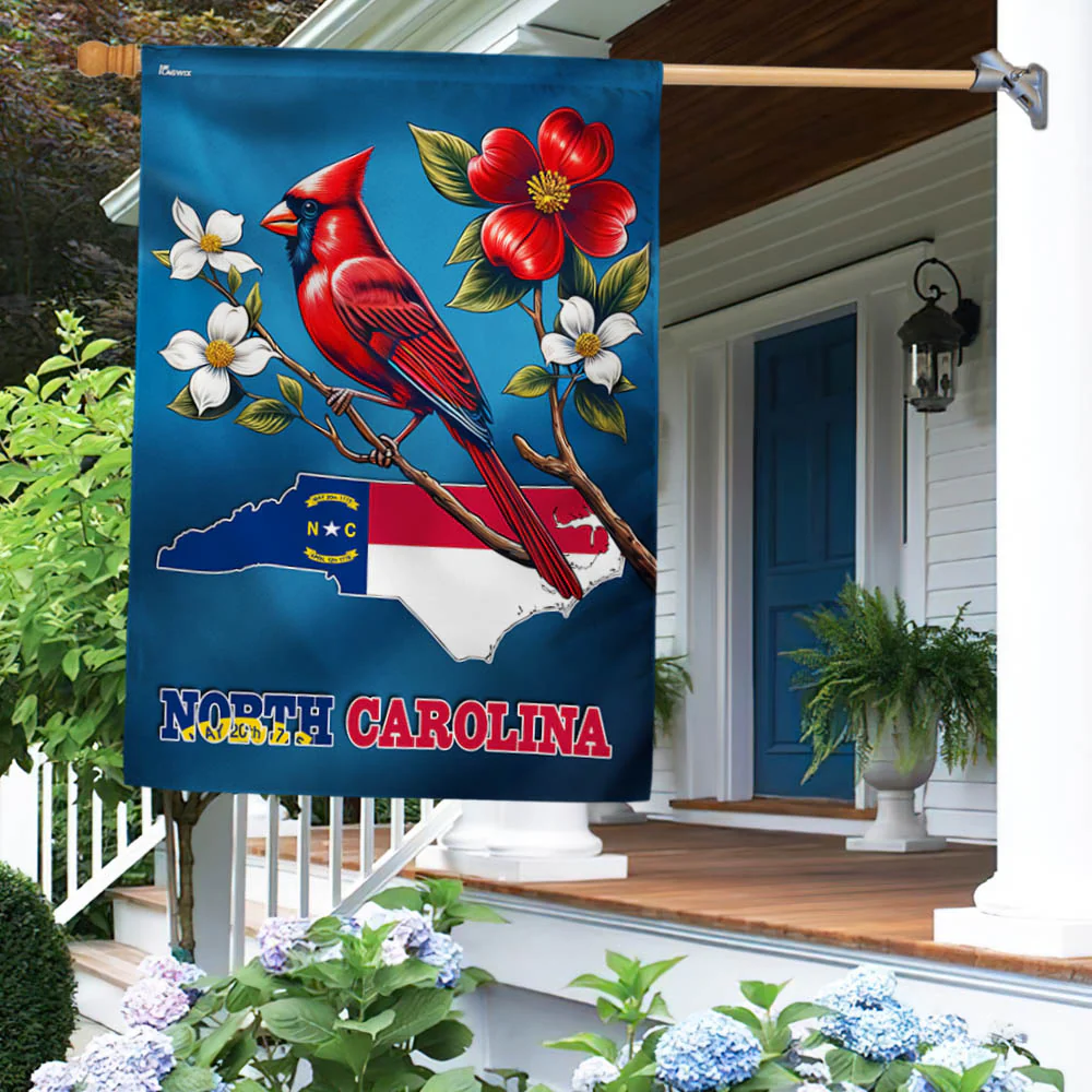 Bimipi North Carolina State Cardinal and Dogwood Flowers Flag