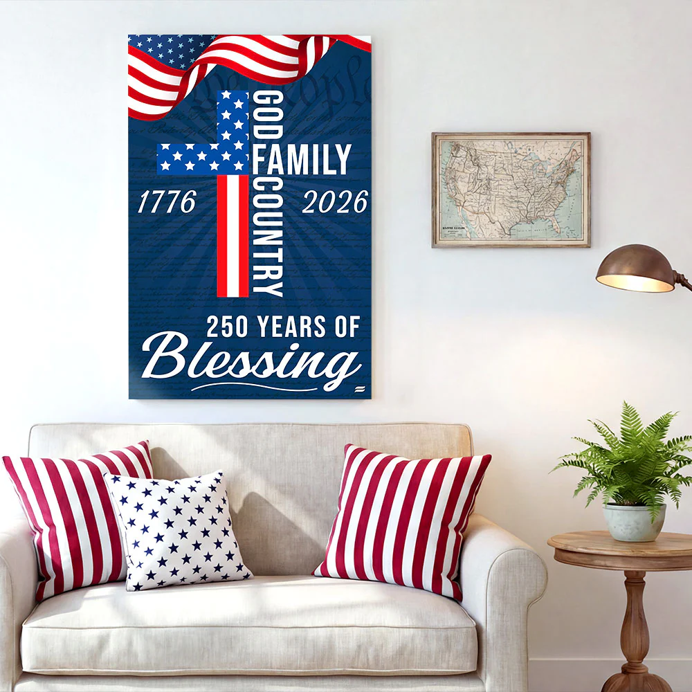 250 Years of Blessing Patriotic Christian with Painting American Flag Canvas Wall Art