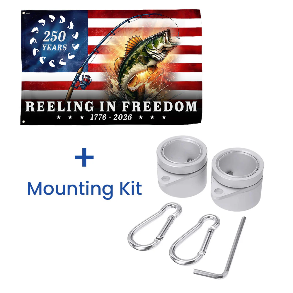 Bass Fish Flag, 250 Years Reeling in Freedom Grommet Flag