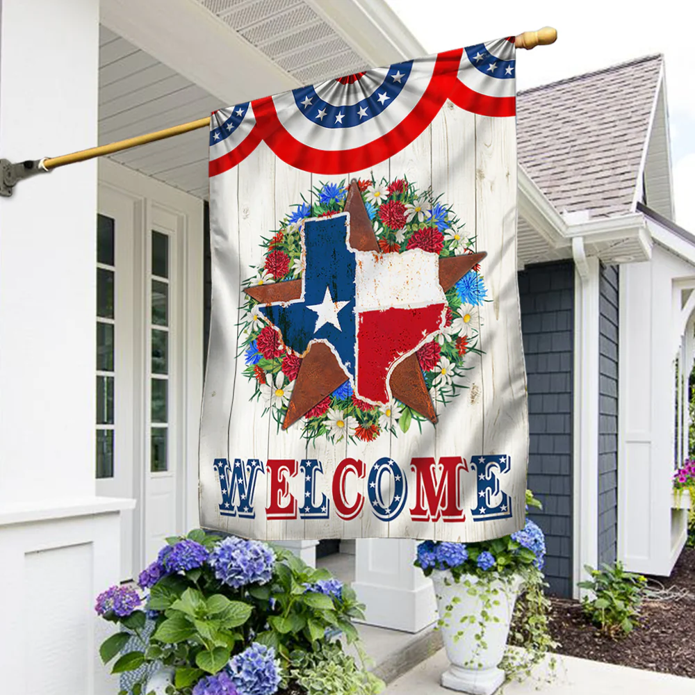 Star Texas Map Welcome Flag