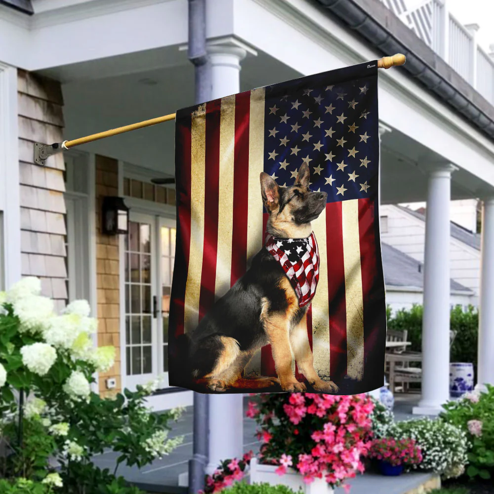 German Shepherd American Flag – Patriotic Double Side Dog Flags 3-Day Shipping