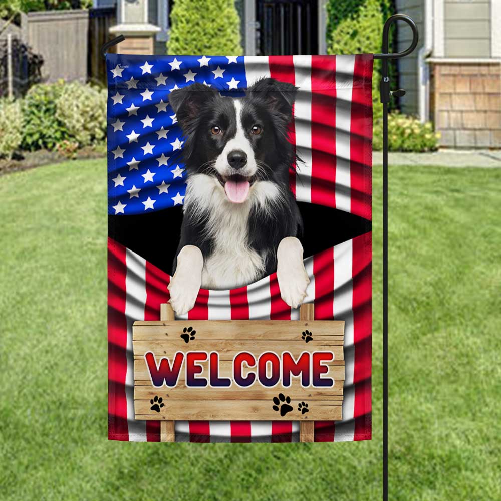 Border Collie Dog Welcome 4th of july American Flag TQN1135Fv6