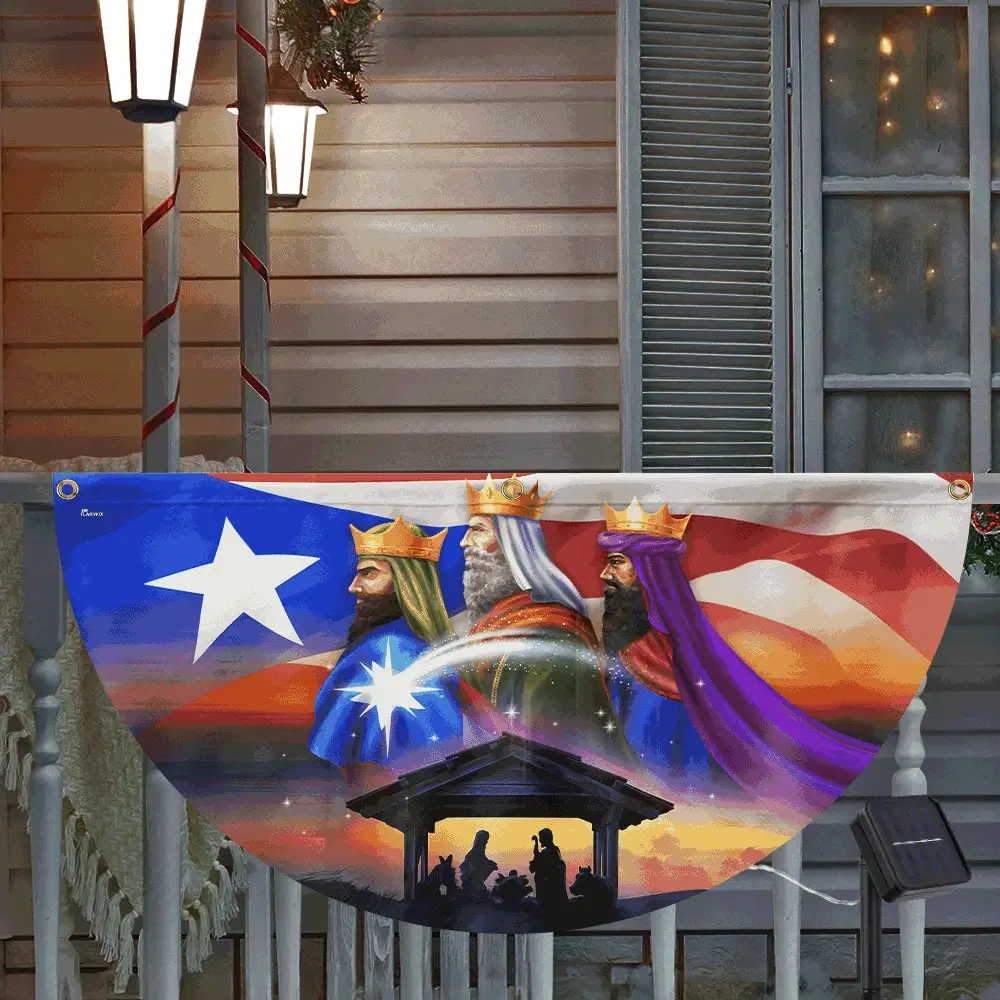 Puerto Rico Three Kings, Three Wise Men, Jesus Family Christmas Solar Led Fan Flag