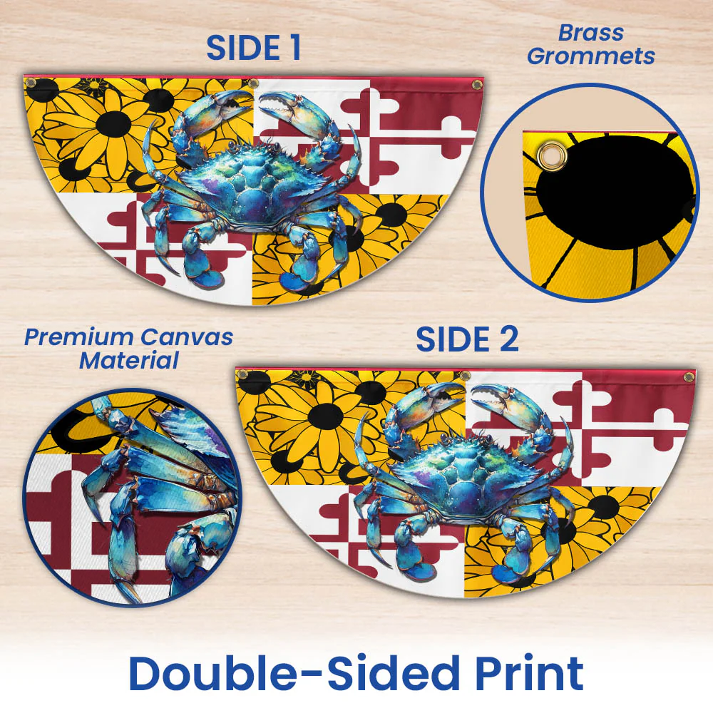 Maryland Blue Crab Black-Eyed Susan Flowers Non-Pleated Fan Flag