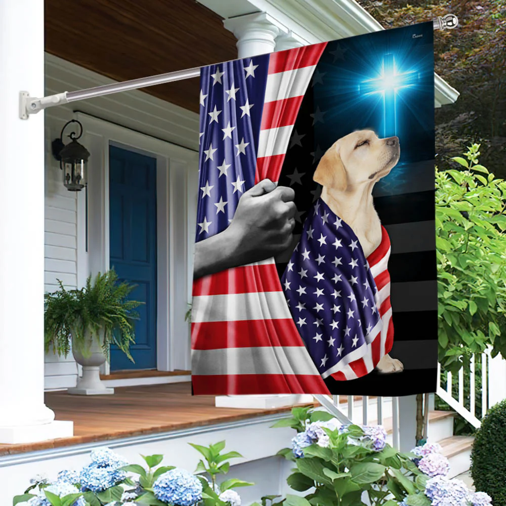 Yellow Labrador Retriever Patriotic American Flag Wrapped in Glory MLN1430Fv3