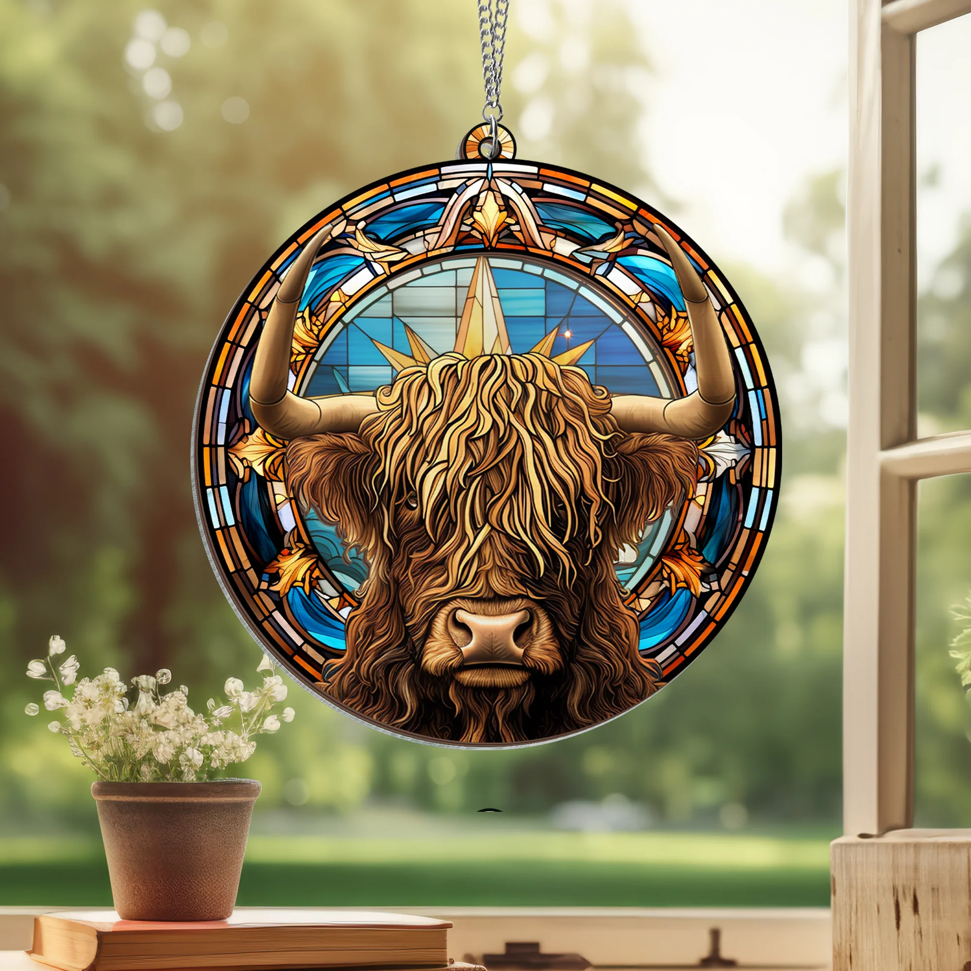 Highland Cattle 2 Layered Hanging Suncatcher