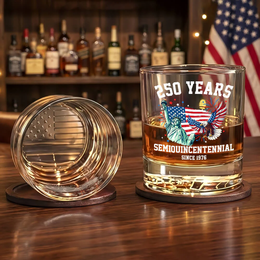 America 250th Anniversary Patriotic Crystal Printed Whiskey Glass