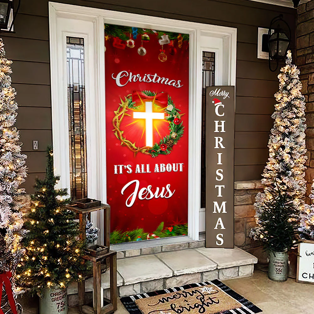 Christmas It's All About Jesus Door Cover Christmas Decor