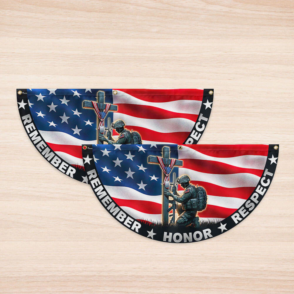 Stand For The Flag, Veteran Christian Cross Memorial Day Non-Pleated Fan Flag