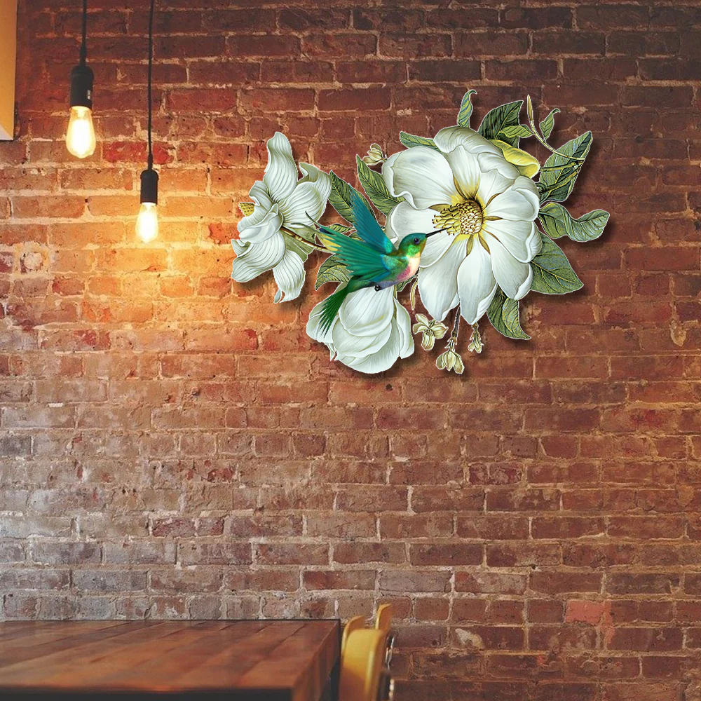 Hummingbird With Flowers Hanging Metal Sign