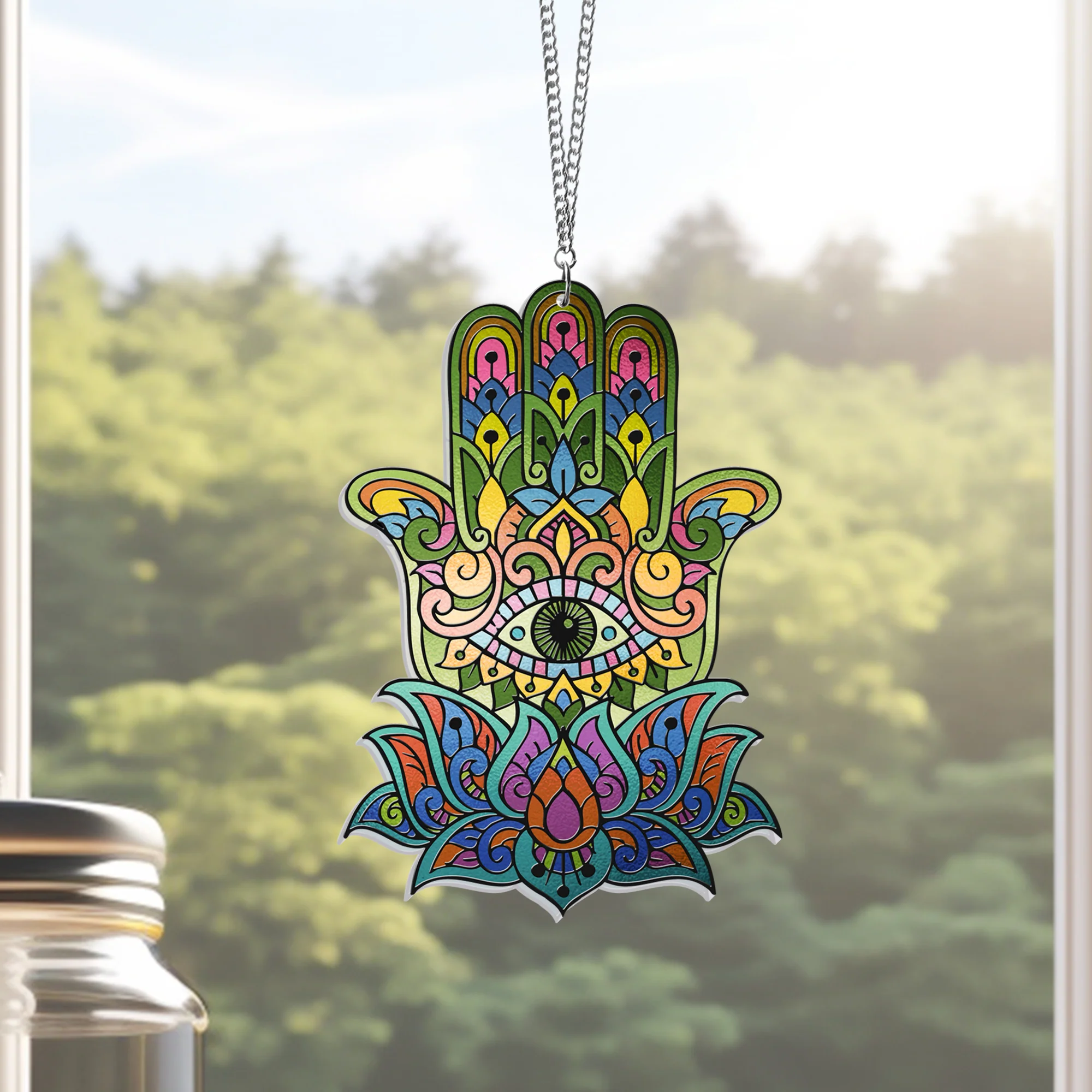 Hamsa Hand Jewish Hanukkah Acrylic Suncatcher Hanging