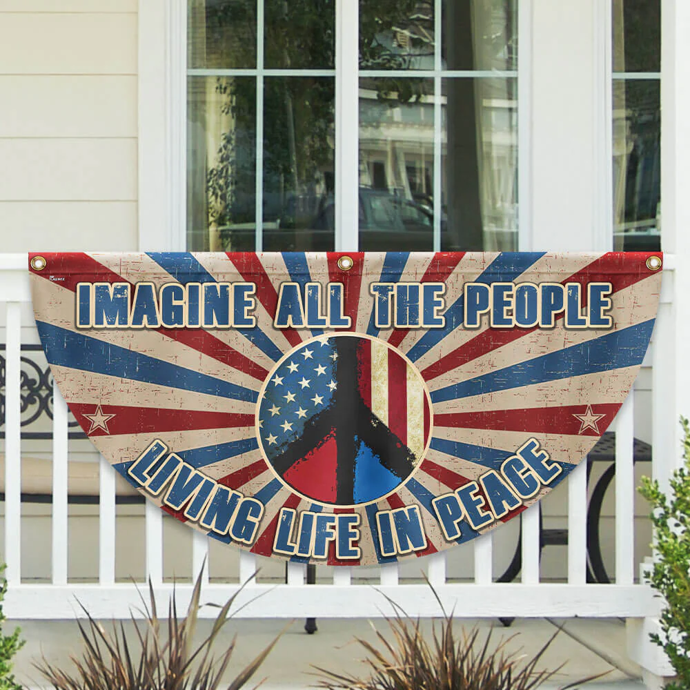 Imagine All The People Living Life In Peace, Hippie Non-Pleated Fan Flag
