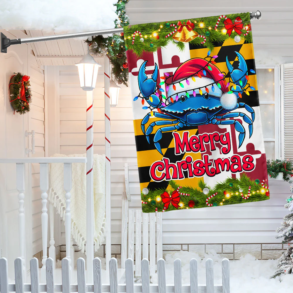 Blue Crab Merry Christmas Maryland Flag