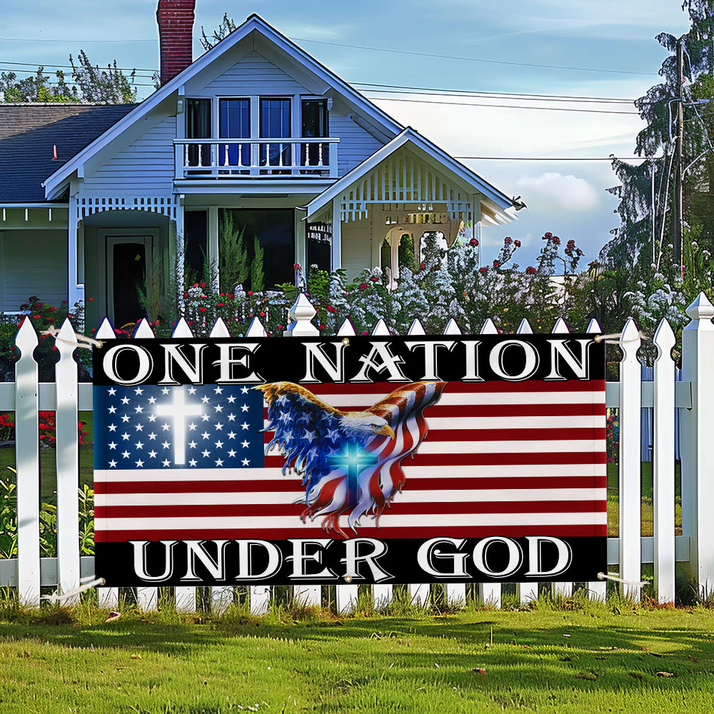 One Nation Under God American Eagle Patriot Fence Banner 3-Day Shipping