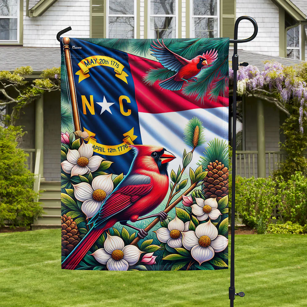 Bimipi North Carolina State Cardinal and Dogwood Flower Flag