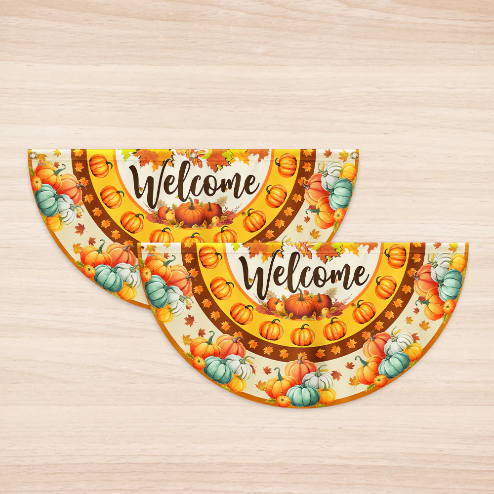 Welcome Fall Flag Pumpkin Thanksgiving Non-Pleated Fan Flag