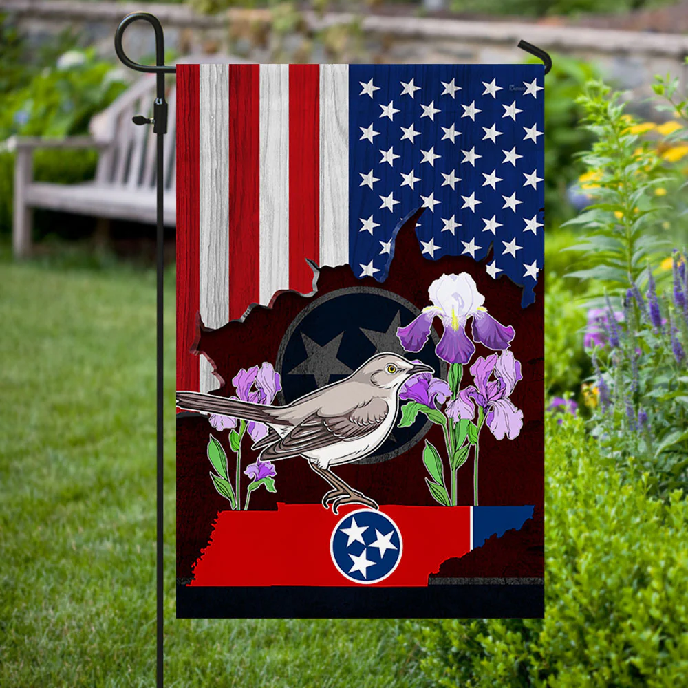 Tennessee State Mockingbird And Iris Flower Flag