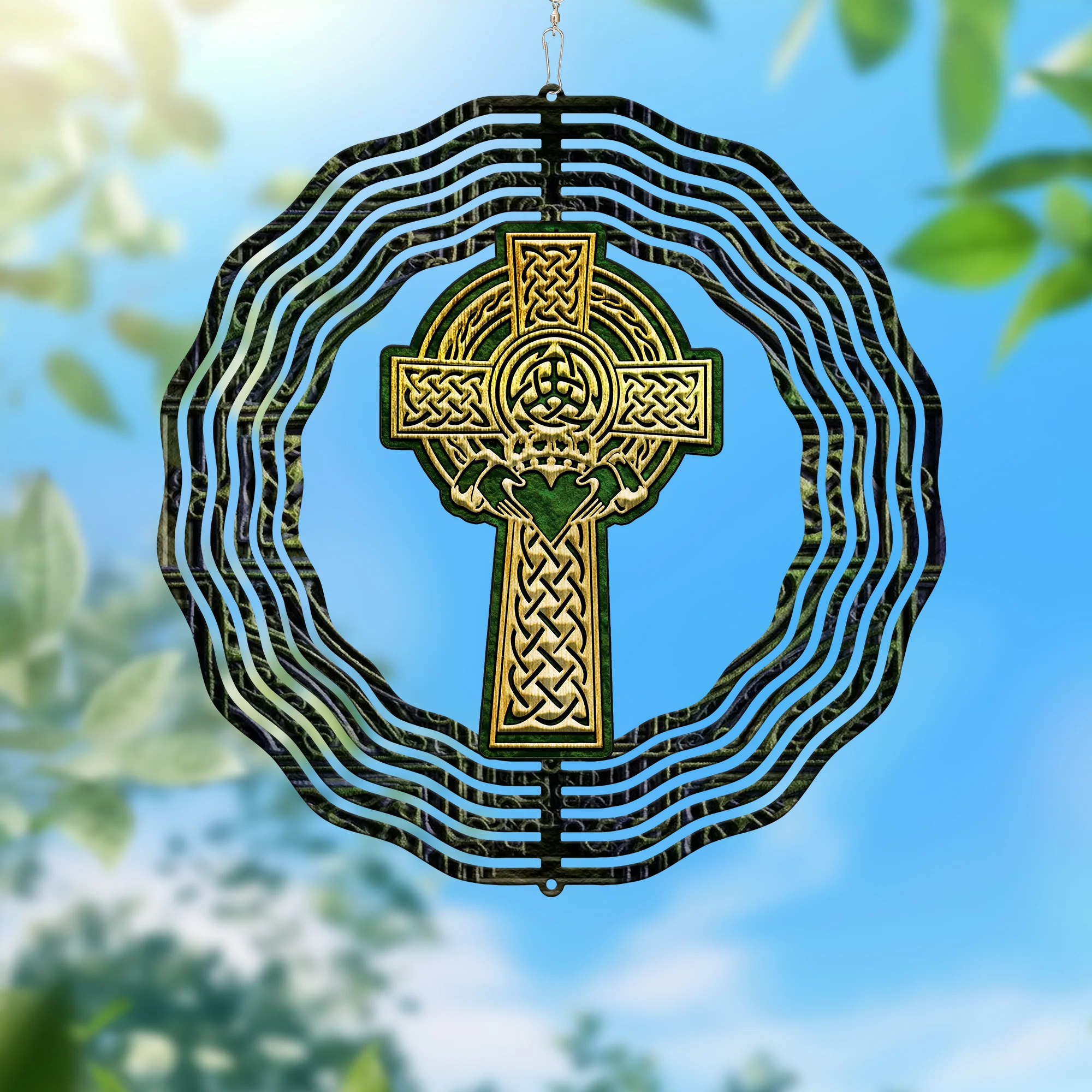 Irish Celtic Cross Saint Patricks Day Wind Spinner
