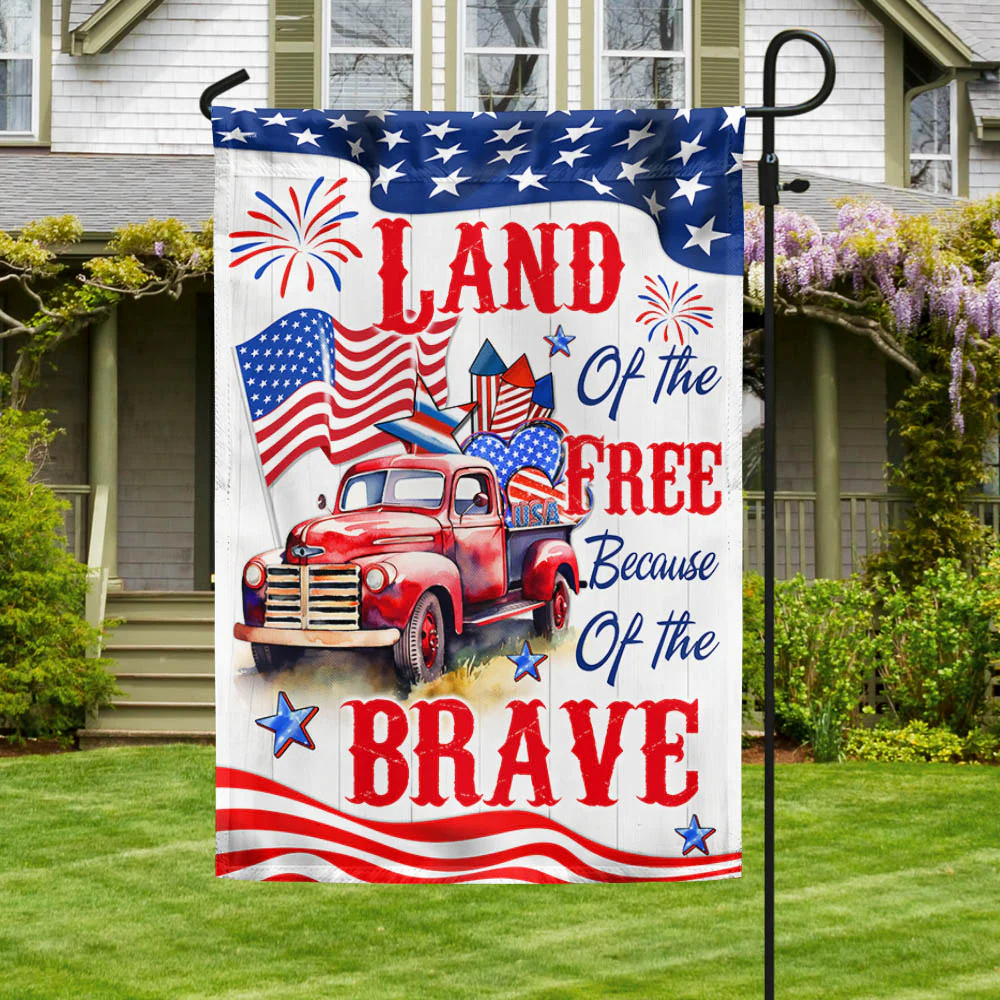 Bimipi American Flag - Red Truck, Country Truck Happy 4th of july, Land of The Free Because Of The Brave American Flag