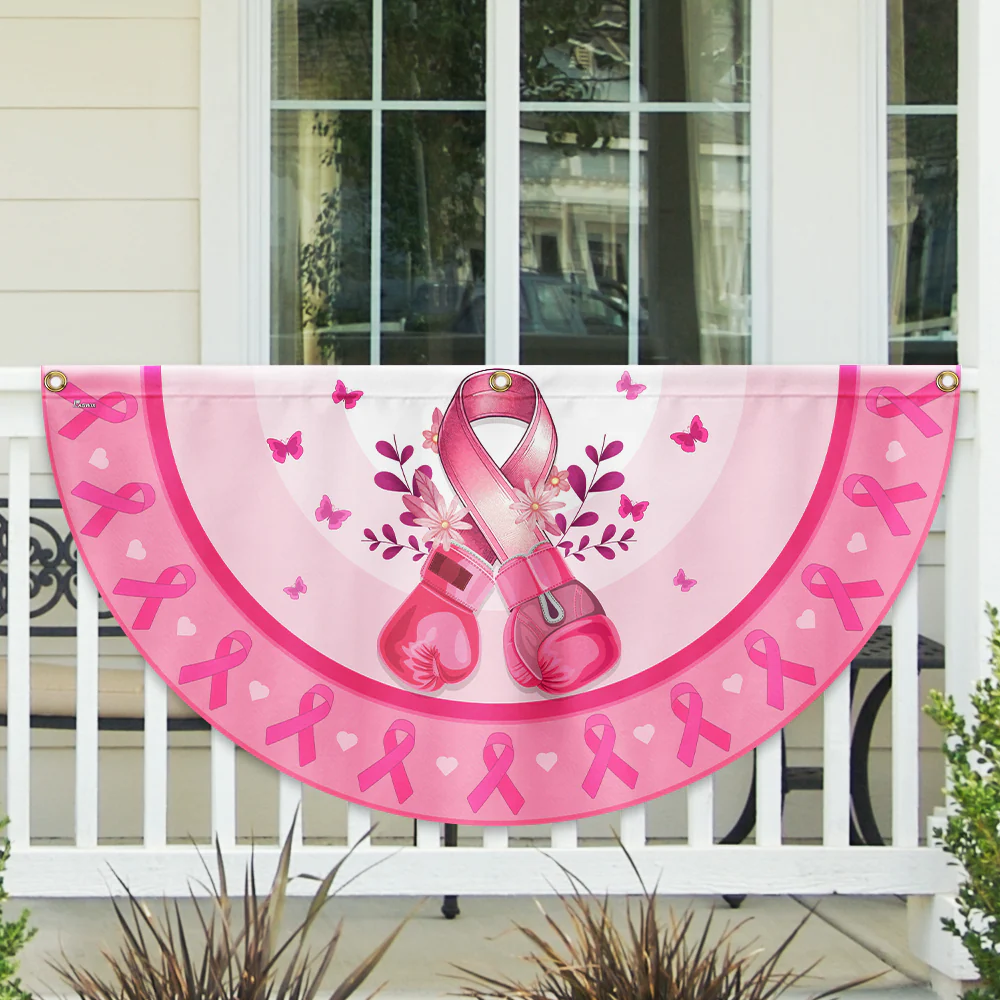 Breast Cancer Awareness Pink Boxing Gloves Non-Pleated Fan Flag