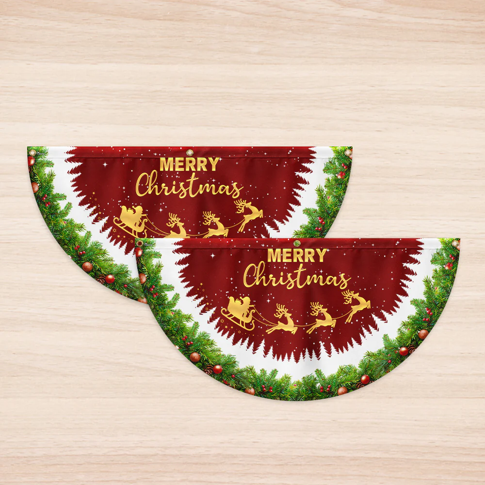 Merry Christmas Santa Claus Reindeer Non-Pleated Fan Flag
