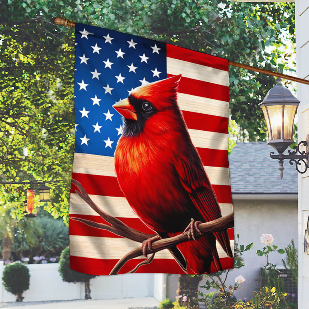 Patriotic Cardinal Bird American Flag