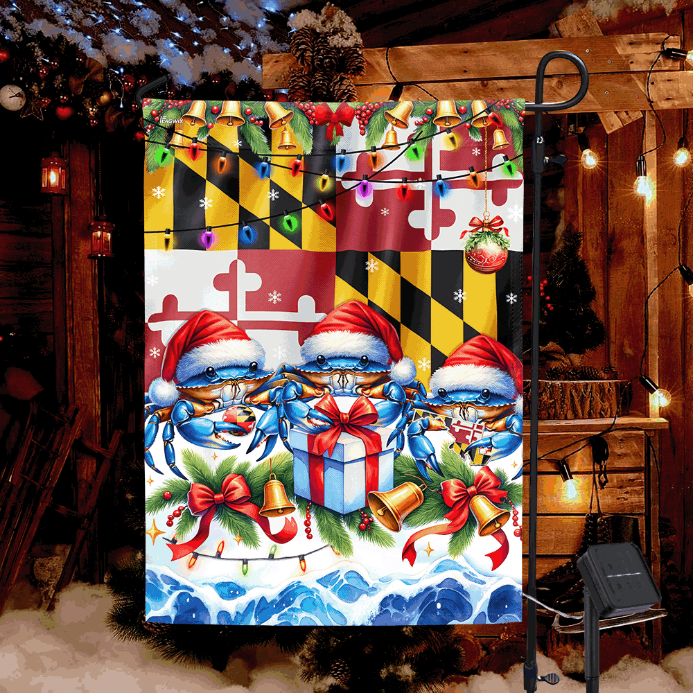 Maryland State Blue Crabs Merry Christmas Maryland Solar Led Garden Flag