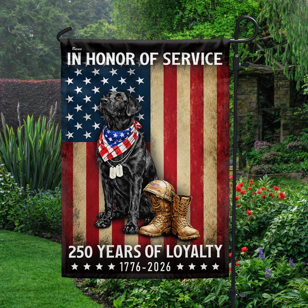 250 Years American Flag with Patriotic Black Labrador, US Veteran Dog Flag