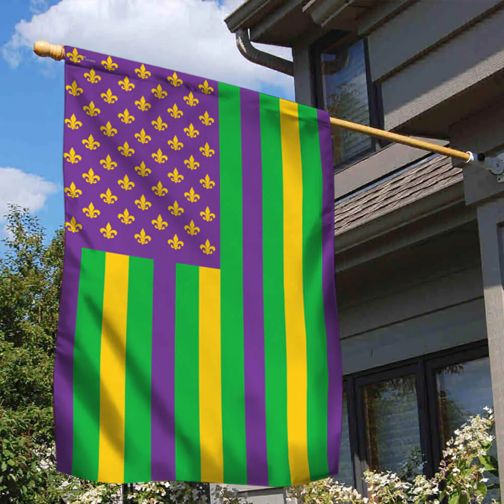 Mardi Gras American Flag, Louisiana Festival Home and Garden Decor