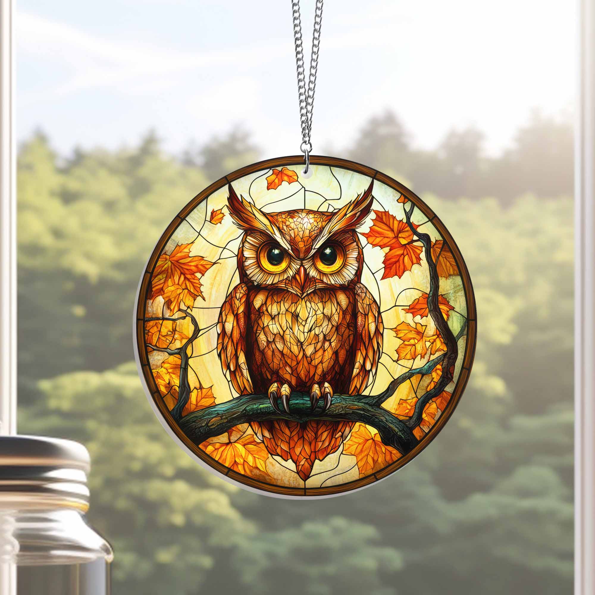 Owl Fall Halloween Suncatcher Acrylic Hanging