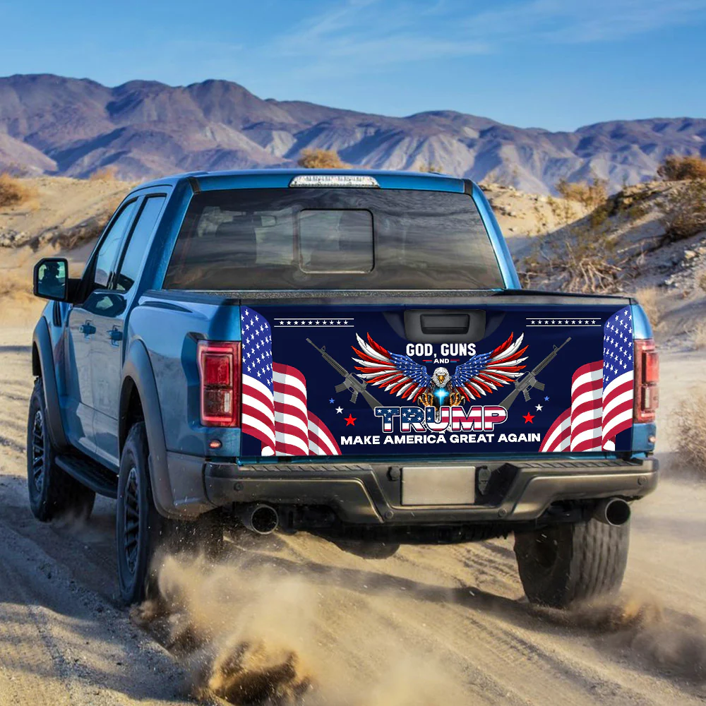 God Guns and Trump MAGA Patriotic American Truck Tailgate Decal Sticker Wrap
