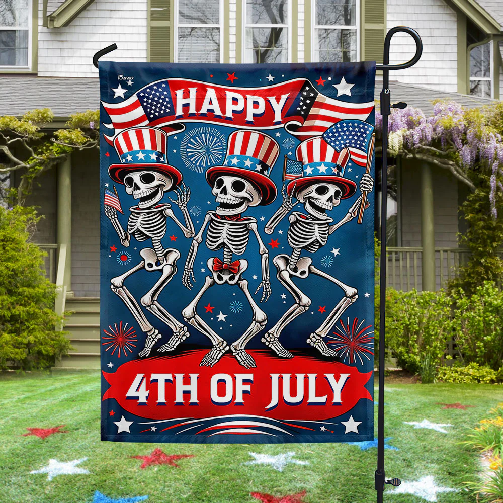 Bimipi American Flag - 4th Of july Skeleton Flag | Canvas American Flag for Garden
