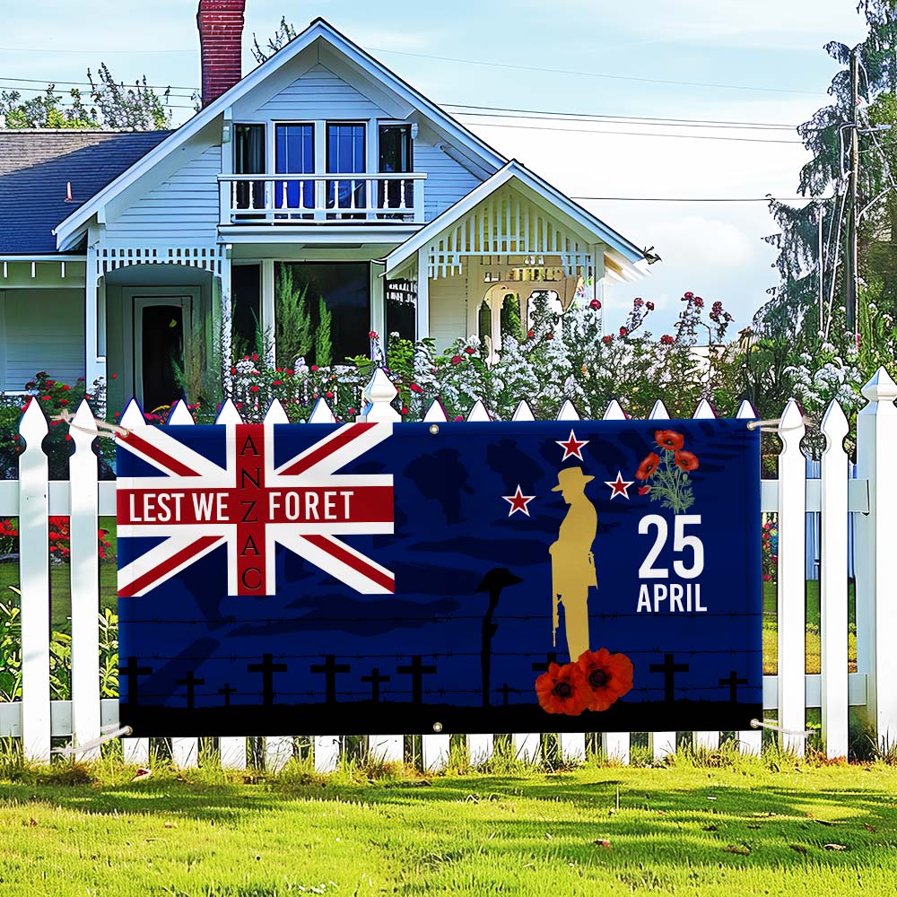 New Zealand Veteran Anzac Day Lest We Forget Fence Banner
