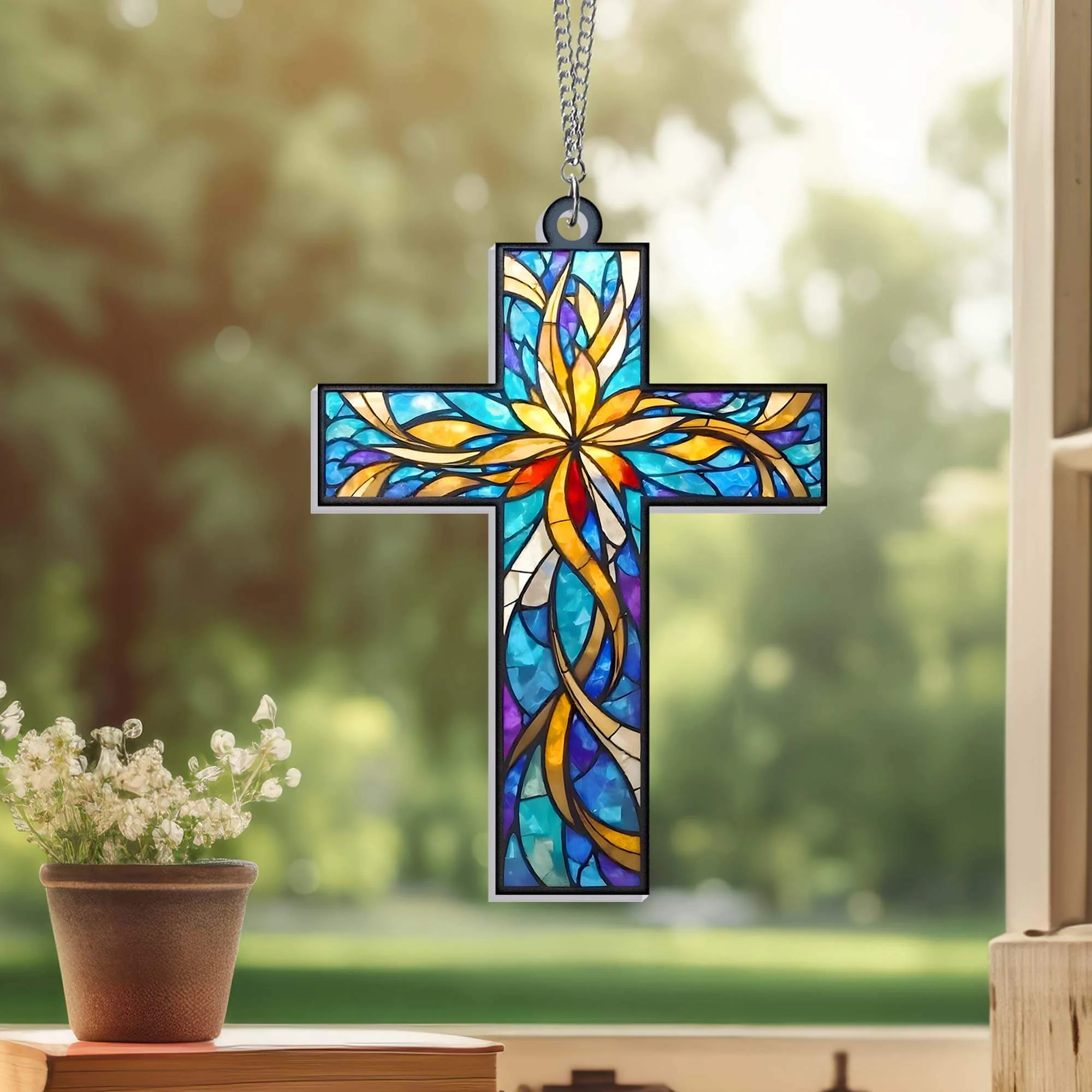 Christian Cross Suncatcher Hanging Sign