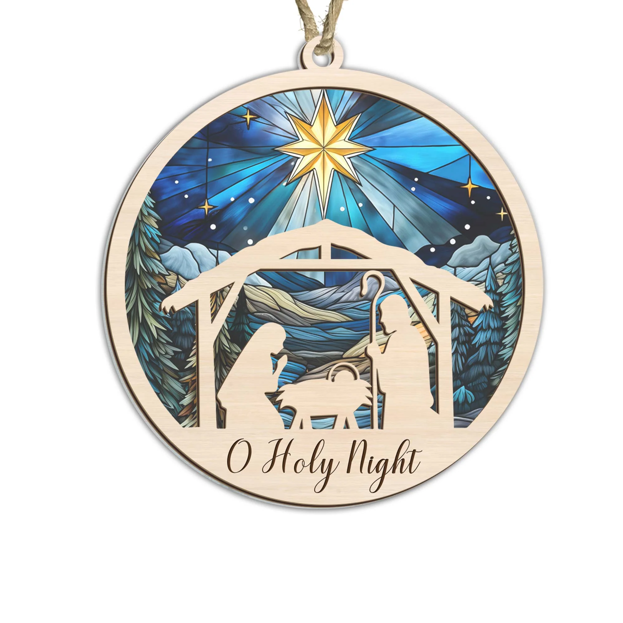 Christmas Ornament, Oh Holy Night Nativity of Jesus Christmas Suncatcher Ornament
